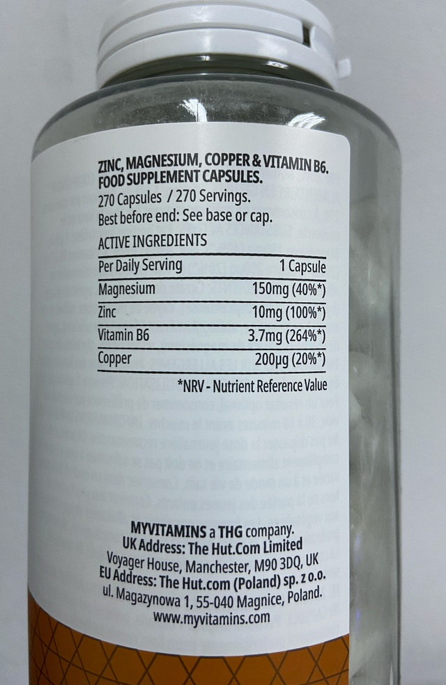 Myprotein Myvitamins Zinc and Magnesium 鋅、鎂、B6組合（睡前2粒促進肌肉回復)