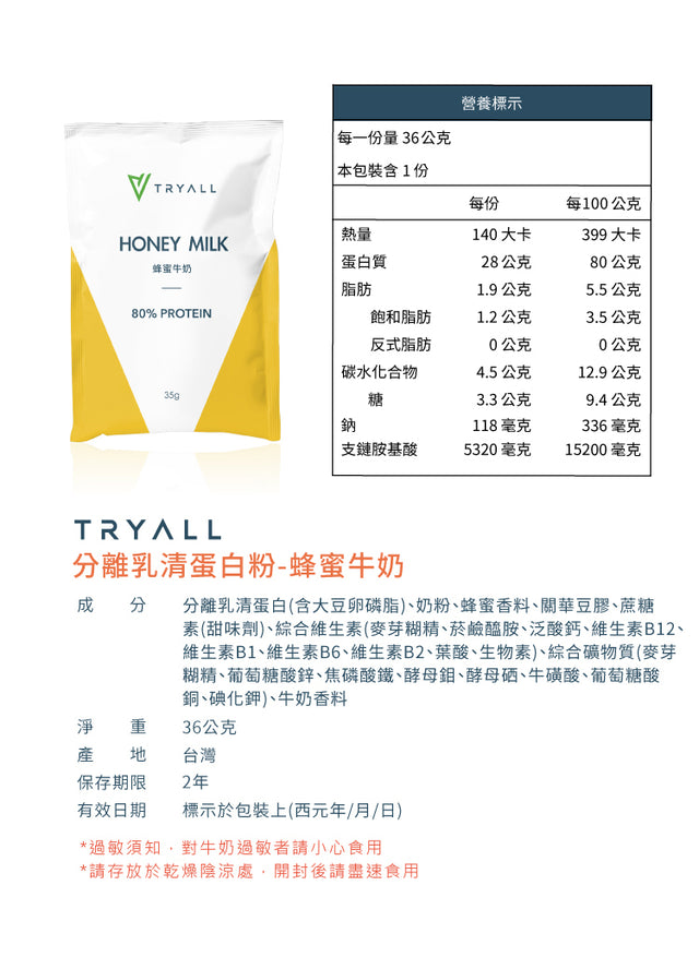 Tryall 台灣人氣No.1 乳清蛋白 Whey Isolated【經典系列】分離乳清隨手包 (獨立包裝)